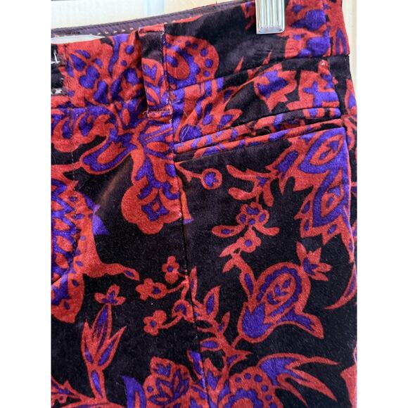 Anthropologie Velvet Pants Womens 0 Boho Essential Slim Floral Ankle Jewel Tone - Picture 7 of 16